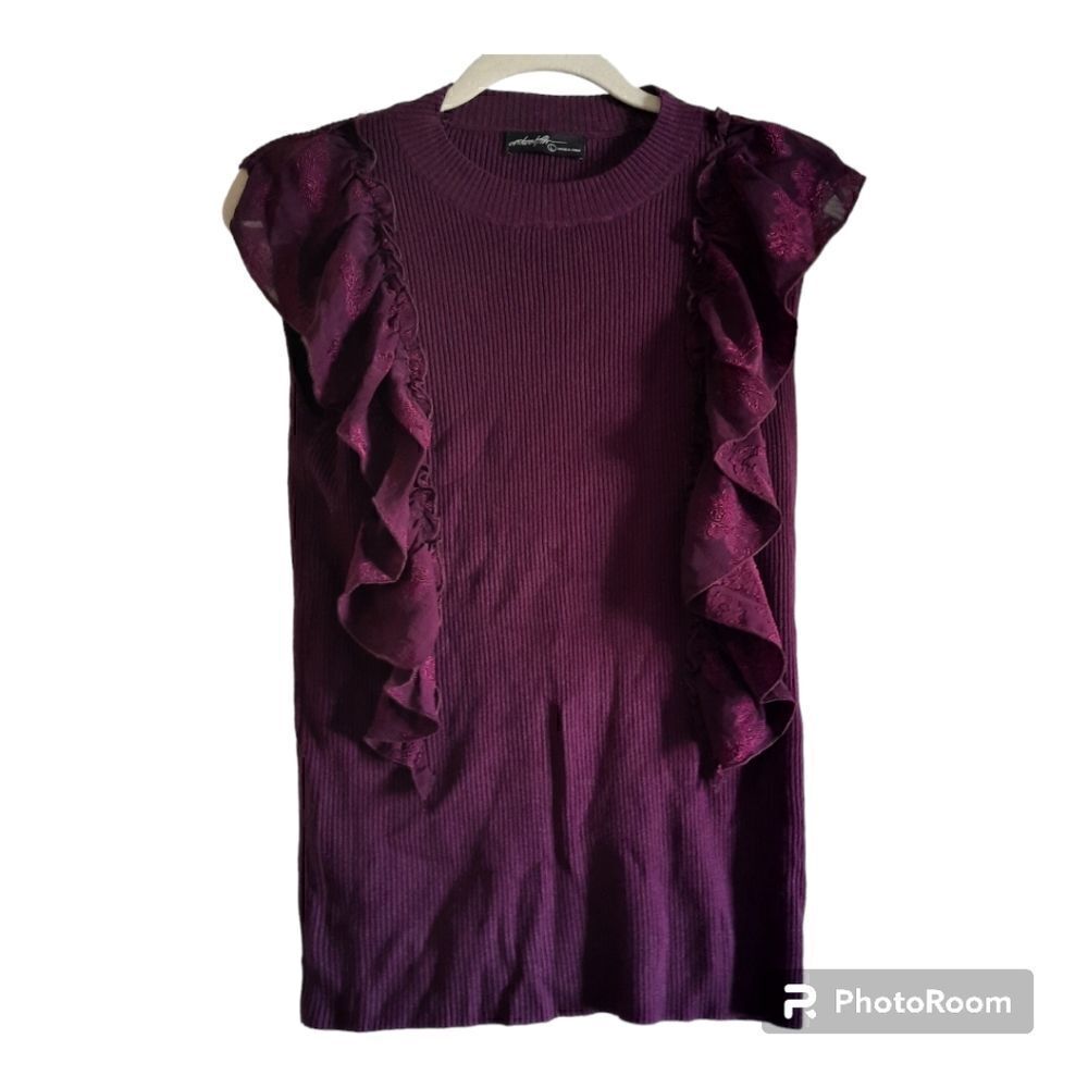 On Twelfth Ribbed Knit Sleeveless Ruffle Sweater